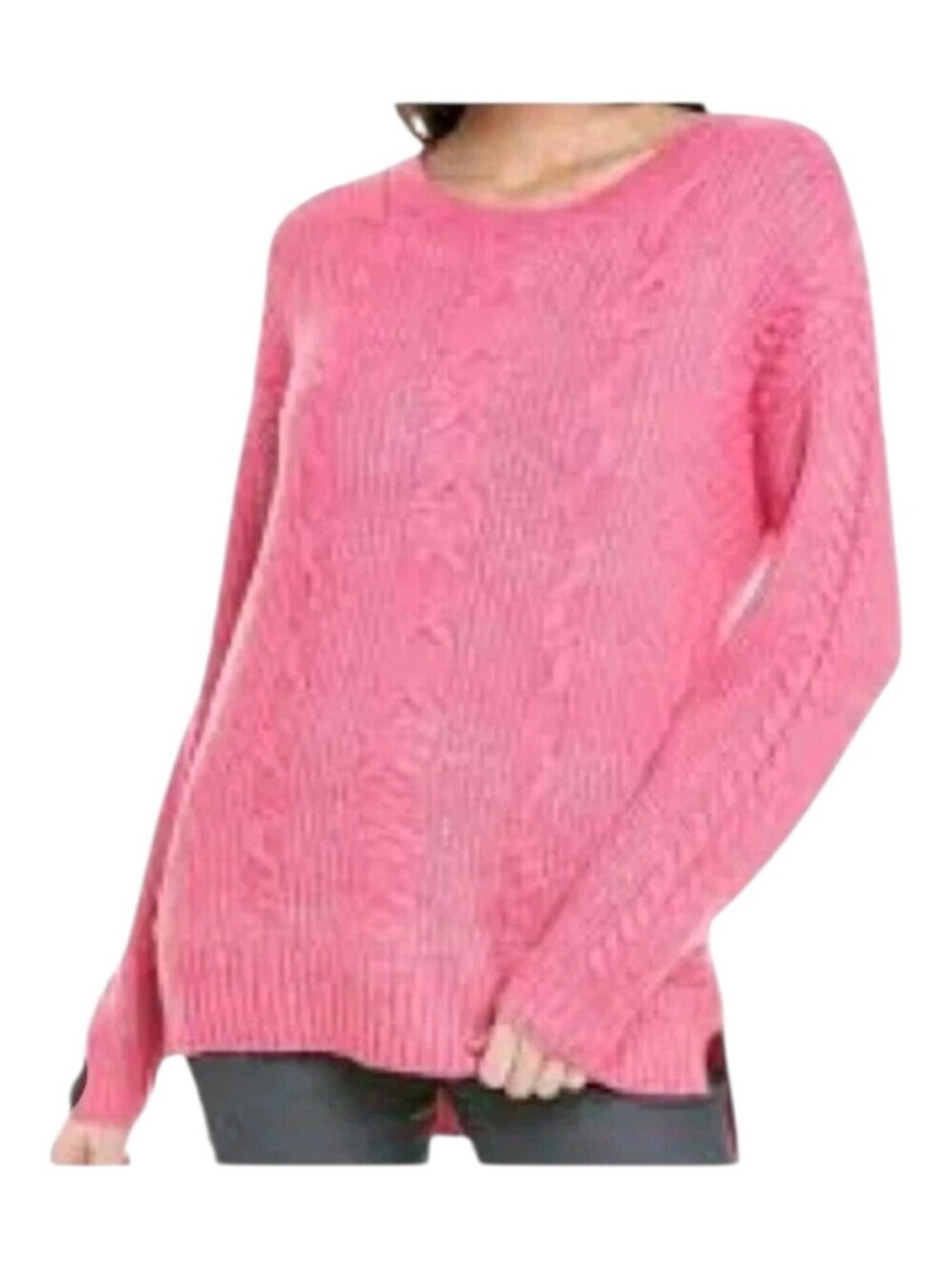 Cabi Womens Pink Cable Knit Contrast Crewneck Elsa Sweater Size XS